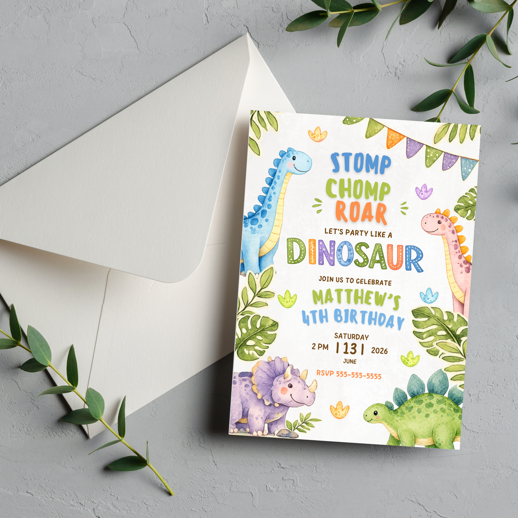 Dinosaur Birthday Invitation | Editable Canva Template