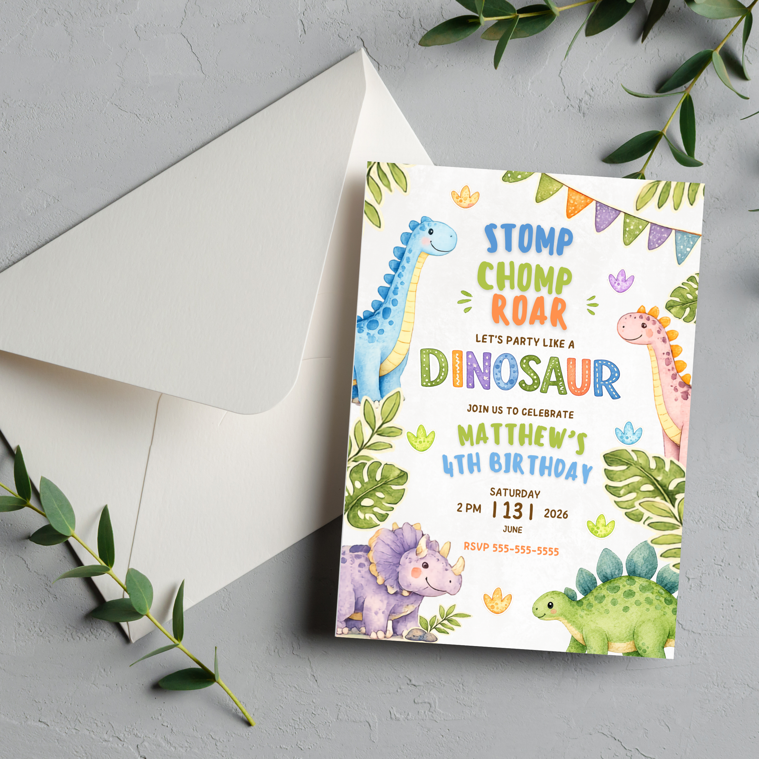 Dinosaur Birthday Invitation | Editable Canva Template