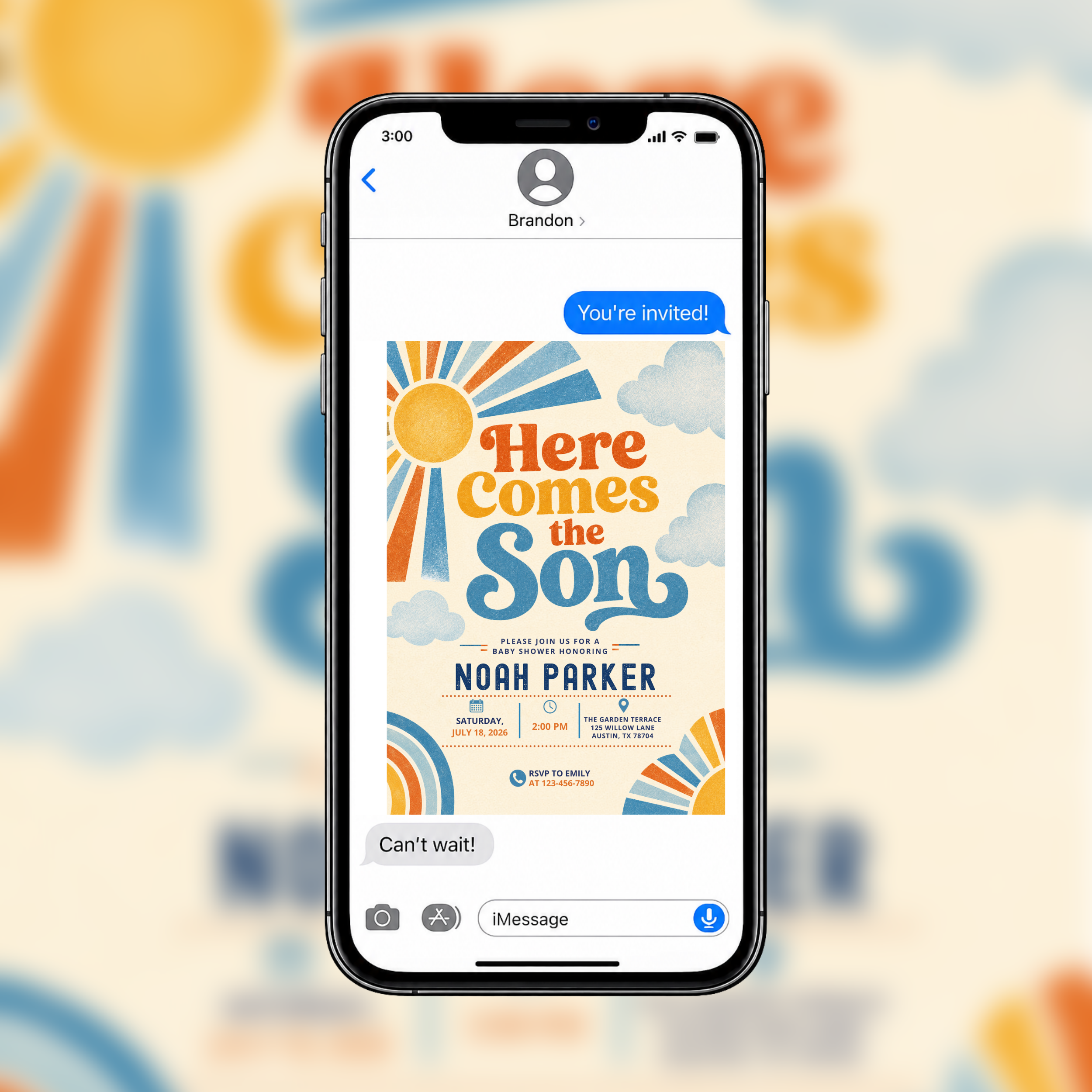 Here Comes the Son Invitation | Editable Canva Template