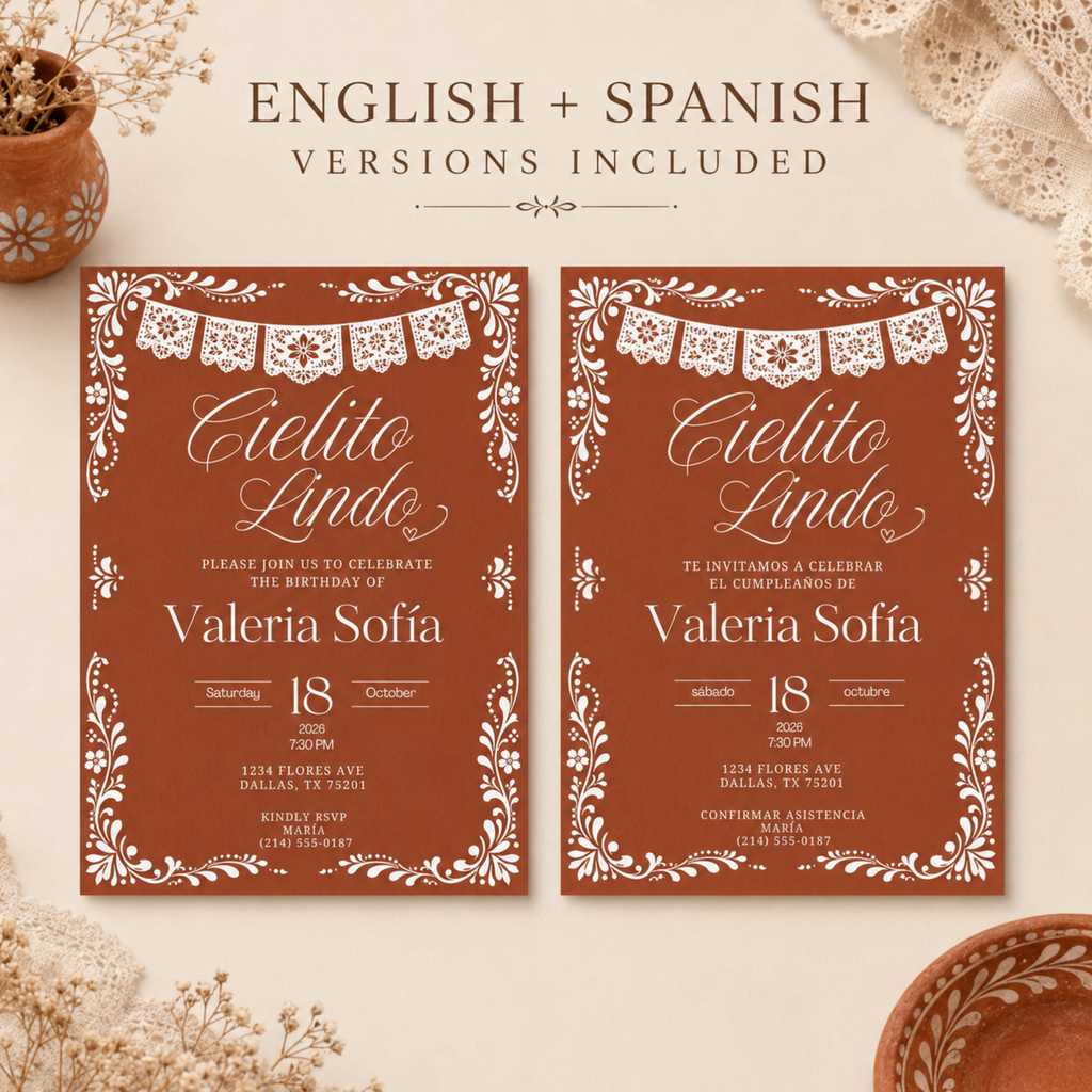 Cielito Lindo Birthday Invitation | English & Spanish Editable Canva Template