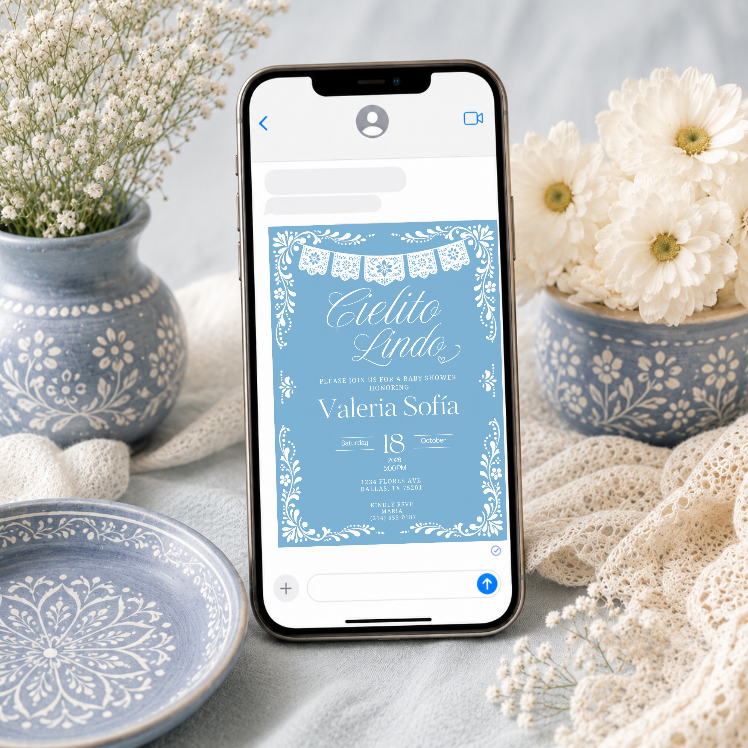 Blue Cielito Lindo Baby Shower Invitation | English & Spanish Editable Canva Template