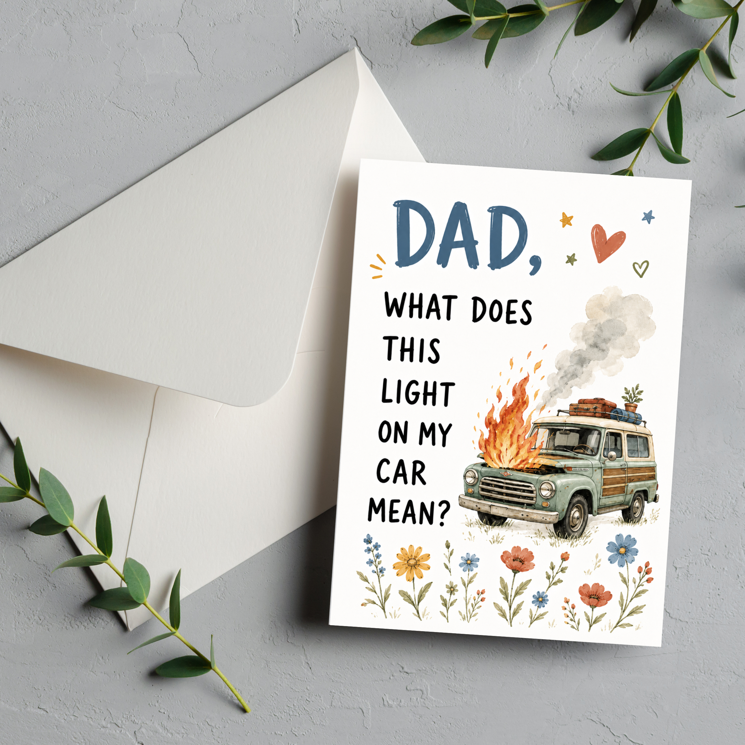 Funny Dad Car Trouble Father’s Day Card | Printable PDF