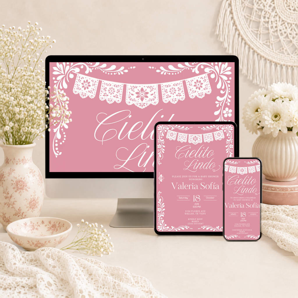 Pink Cielito Lindo Birthday Invitation | English & Spanish Editable Canva Template