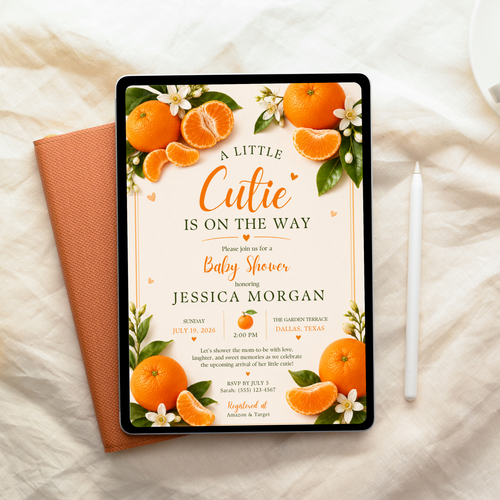 A Little Cutie Is On The Way Baby Shower Invitation | Editable Canva Template