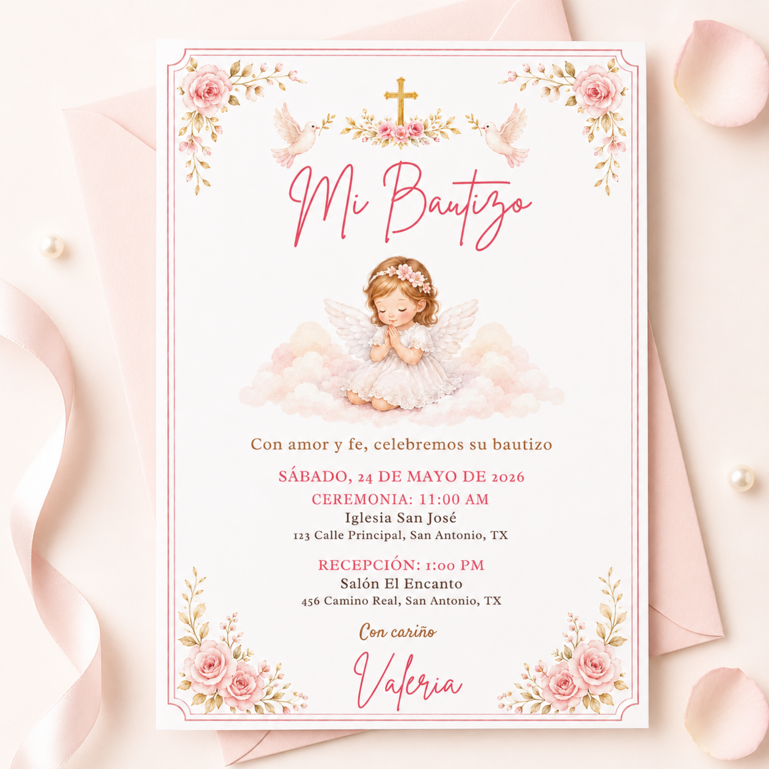 Mi Bautizo Girl Baptism Invitation | Editable Canva Template