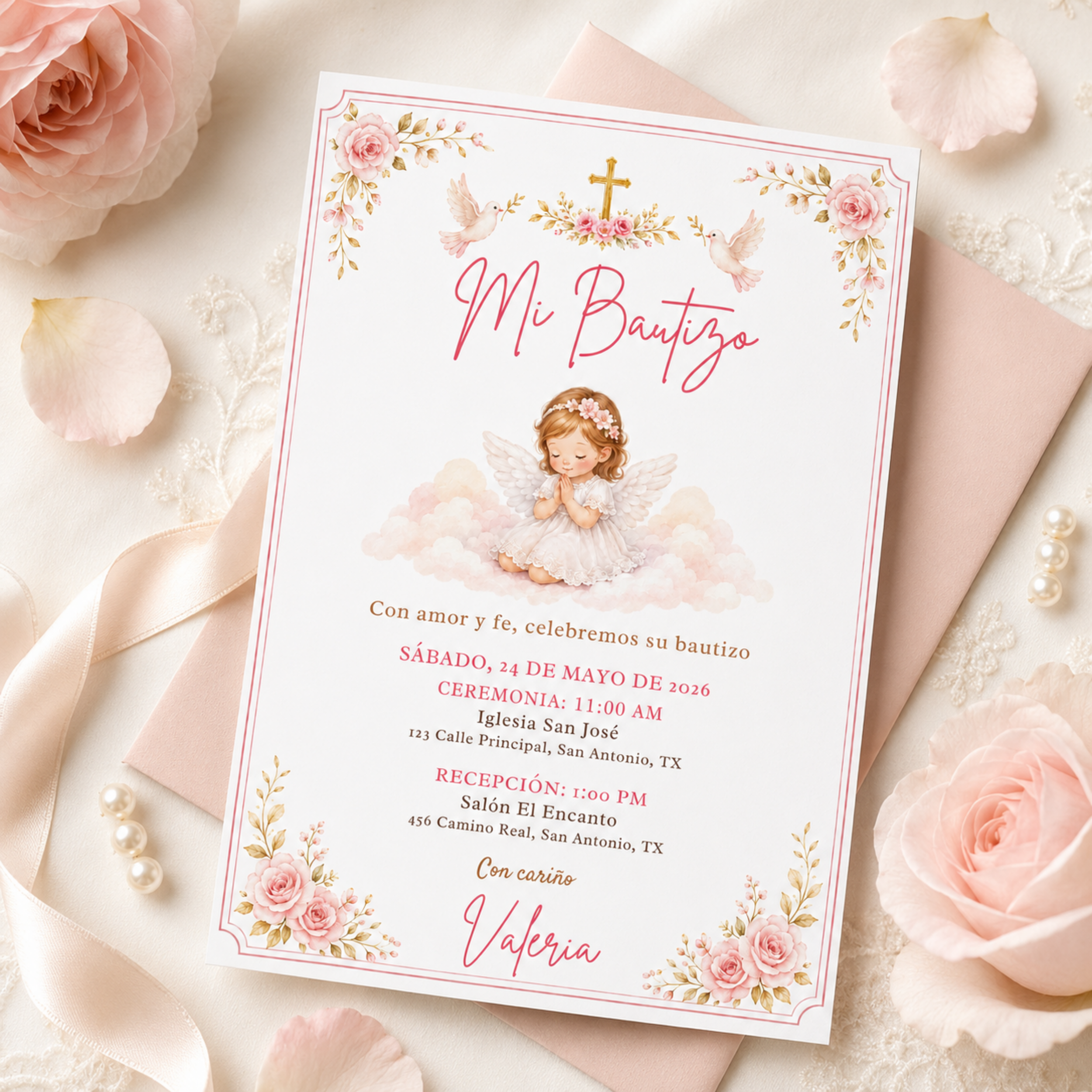 Mi Bautizo Girl Baptism Invitation | Editable Canva Template
