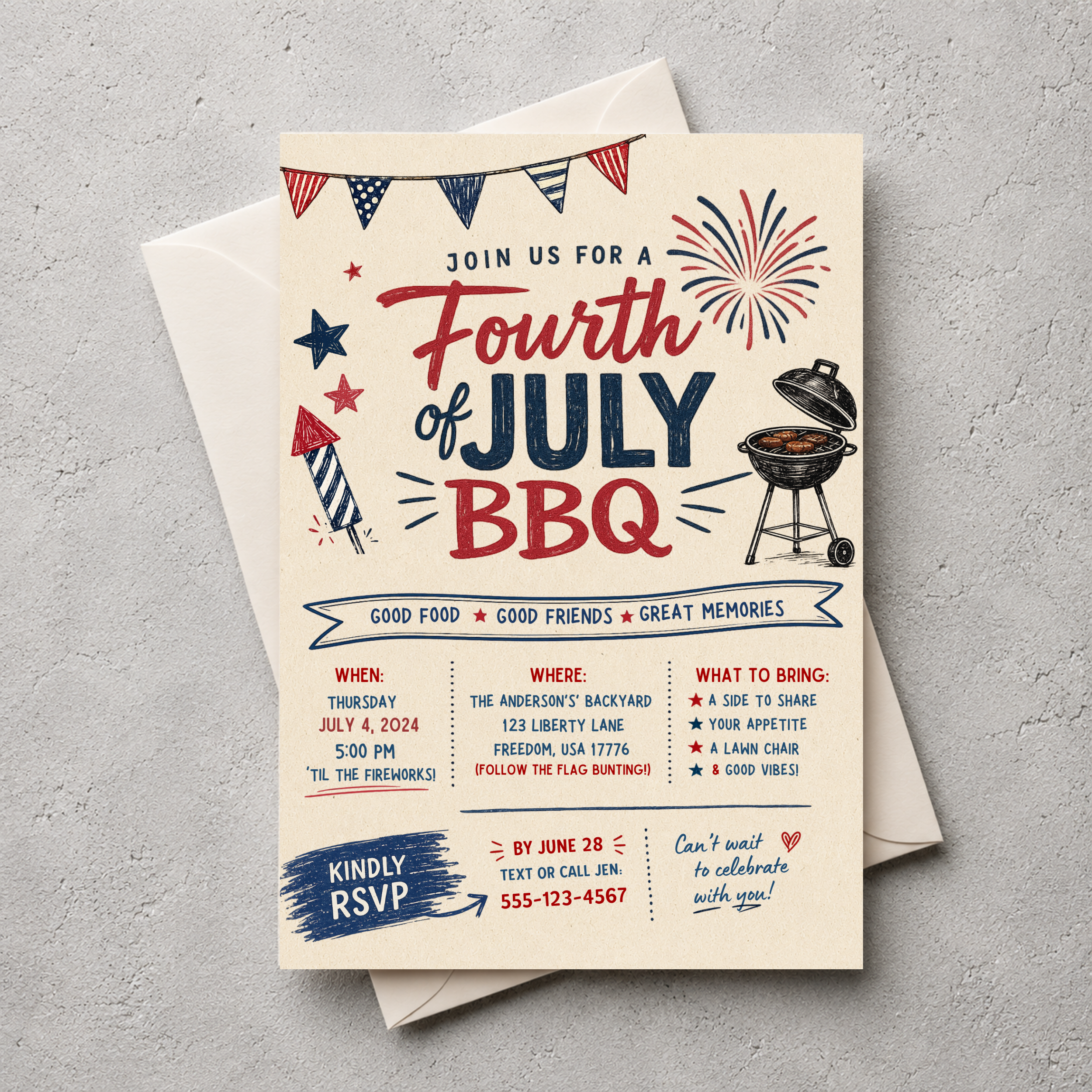 Fourth Of July BBQ Invitation | Editable Canva Template