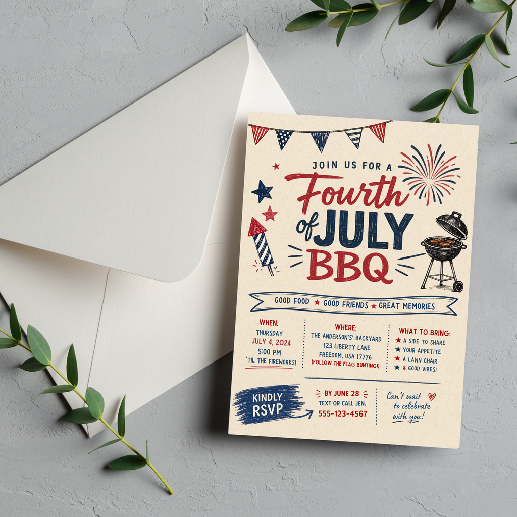 Fourth Of July BBQ Invitation | Editable Canva Template