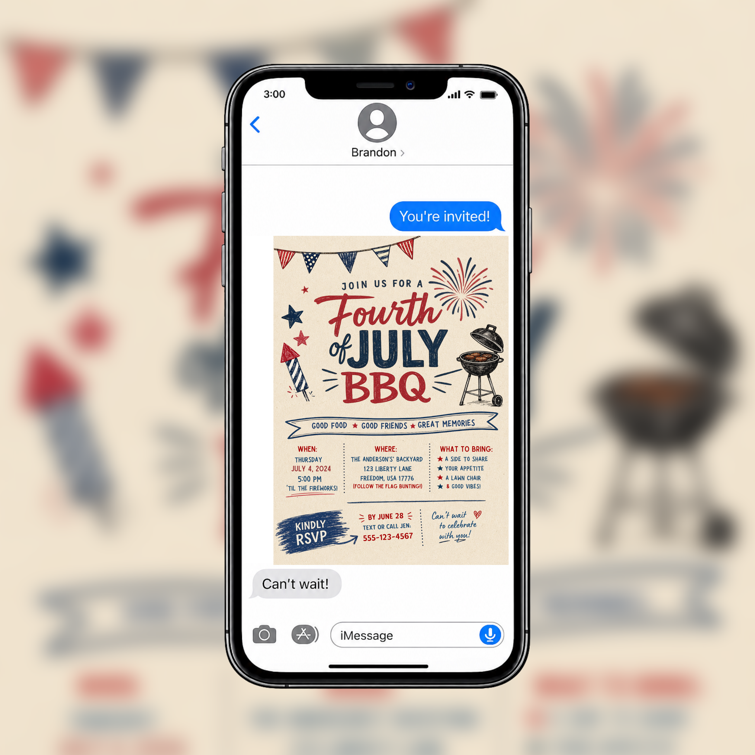 Fourth Of July BBQ Invitation | Editable Canva Template