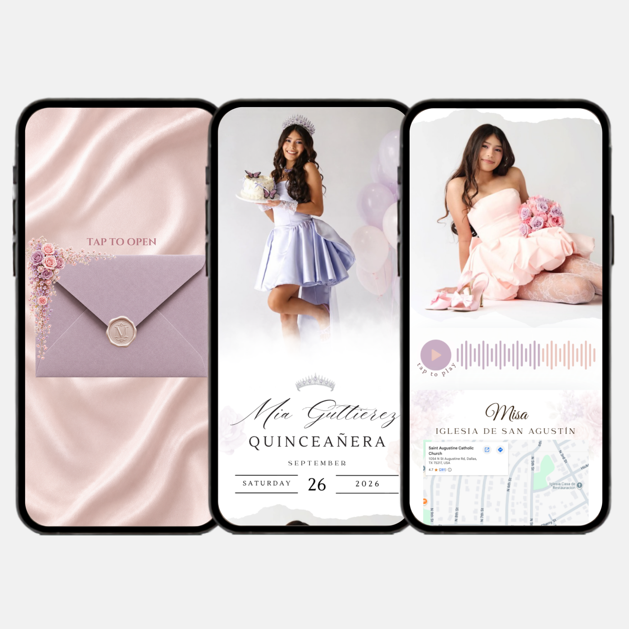 Pink & Lilac Quinceañera Interactive Invitation