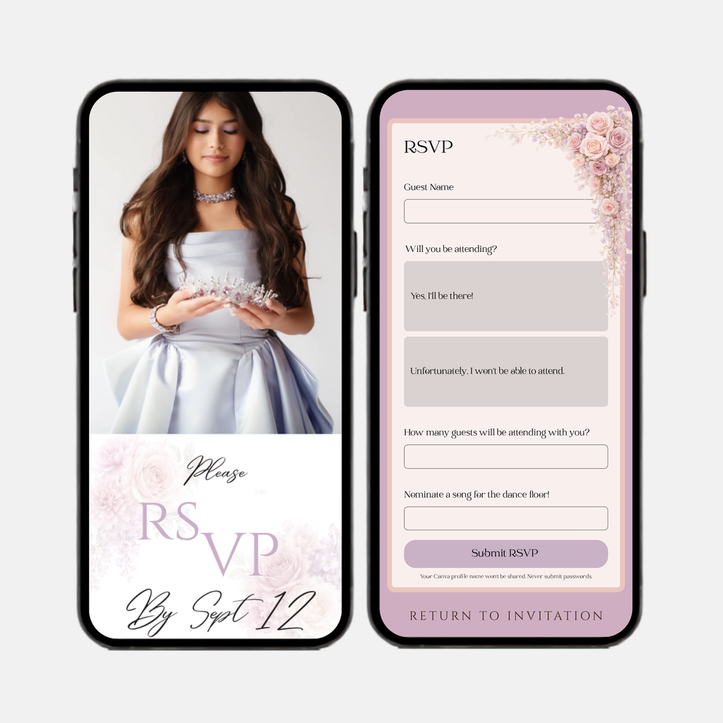 Pink & Lilac Quinceañera Interactive Invitation