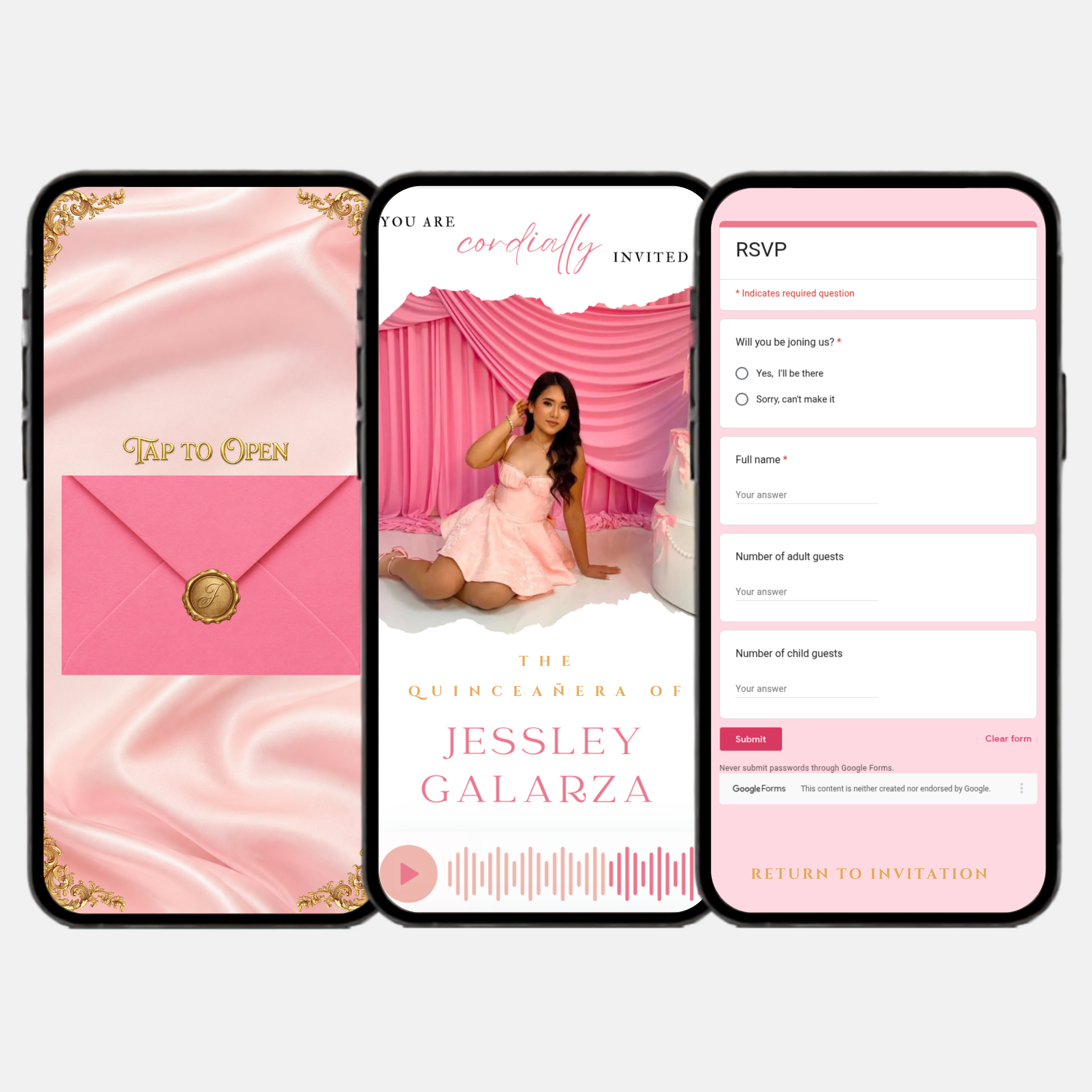 Pink & Gold Quinceañera Interactive Invitation