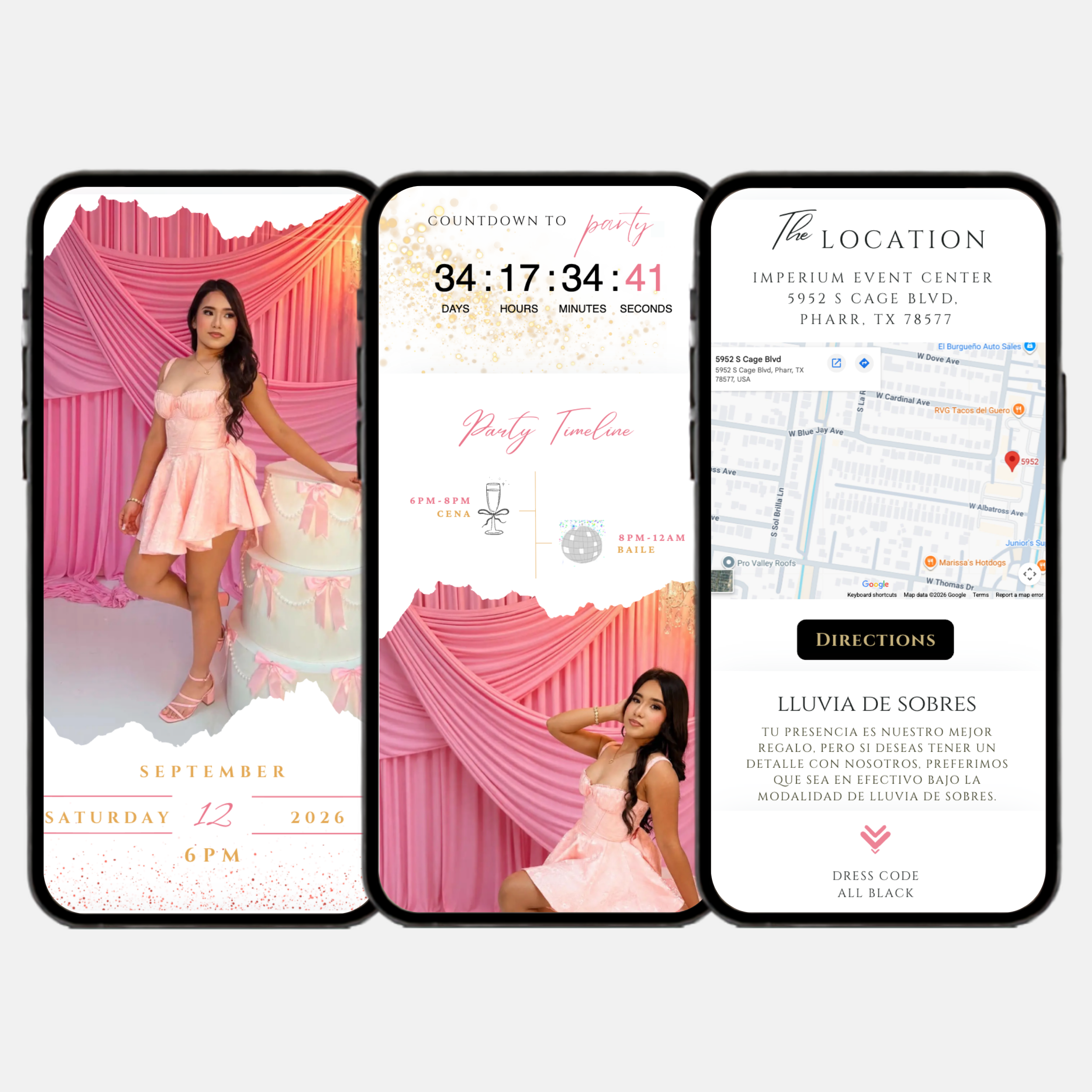Pink & Gold Quinceañera Interactive Invitation