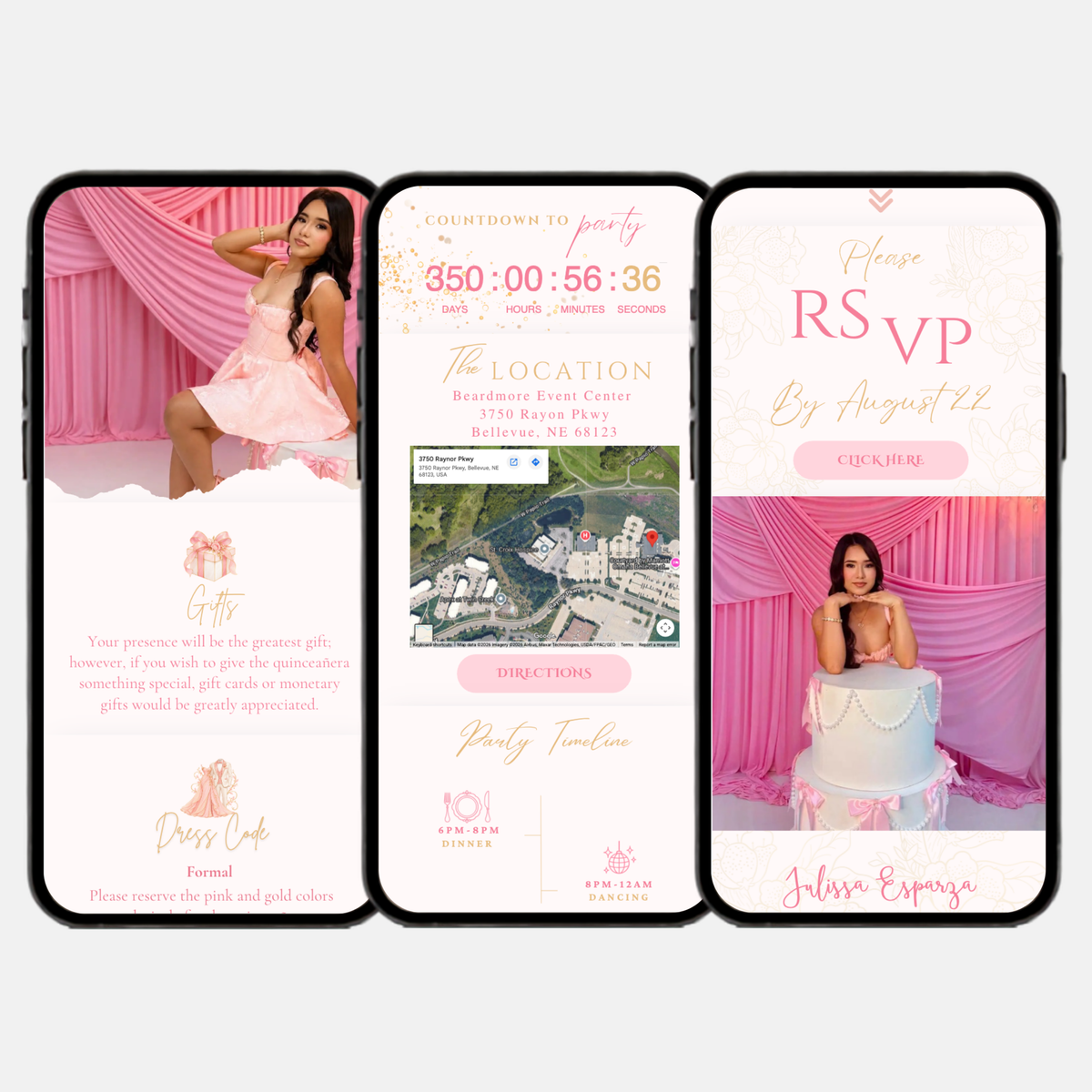 Pink & Gold Quinceañera Interactive Invitation