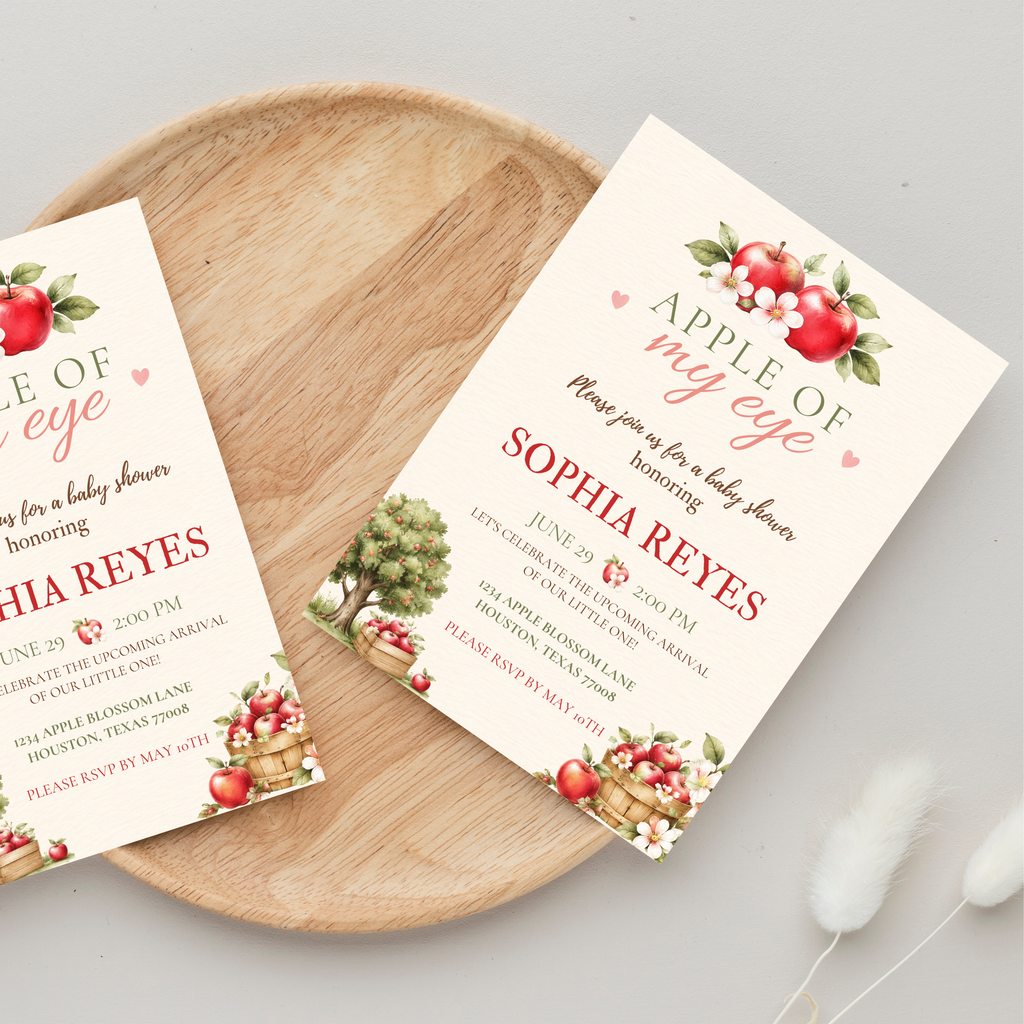 Apple Of My Eye Baby Shower Invitation | Editable Canva Template