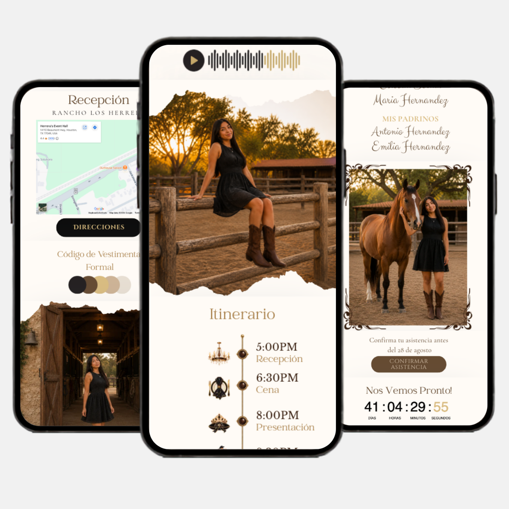 Vaquera Quinceañera Interactive Invitation (Spanish)