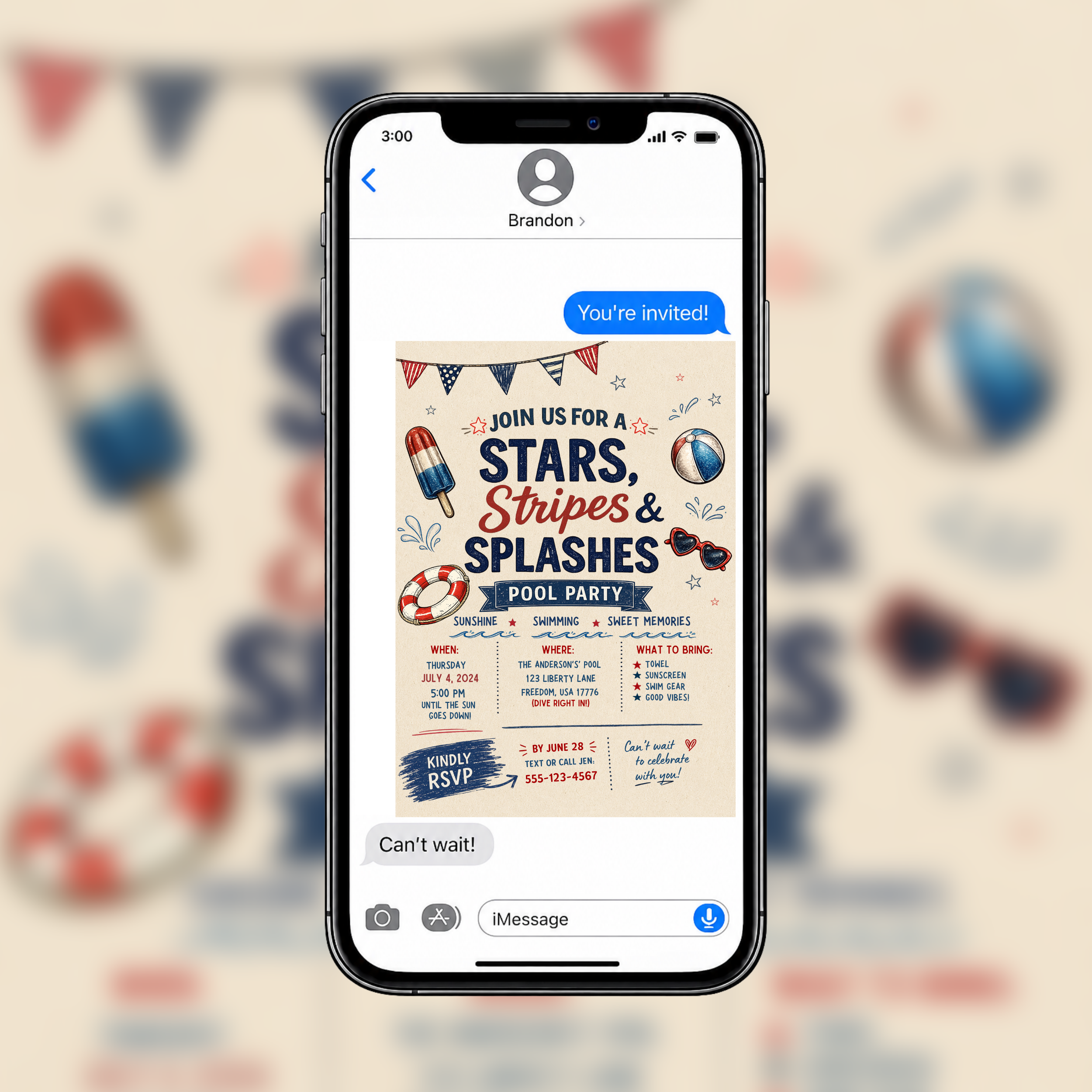 July 4th Pool Party Invitation | Editable Canva Template