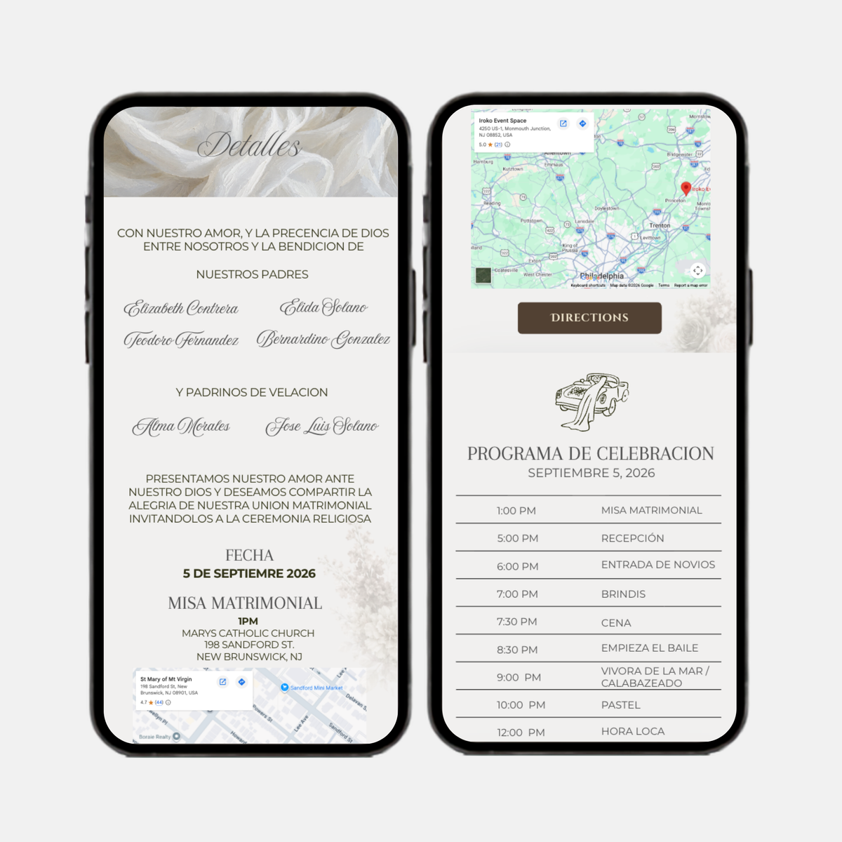 Brown & Ivory Wedding Interactive Invitation (Spanish)