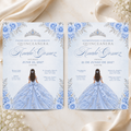 Icy Blue & Silver Quinceañera Invitation Bundle (English & Spanish)