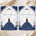 Navy Blue & Silver Quince Invitation Bundle (English & Spanish)