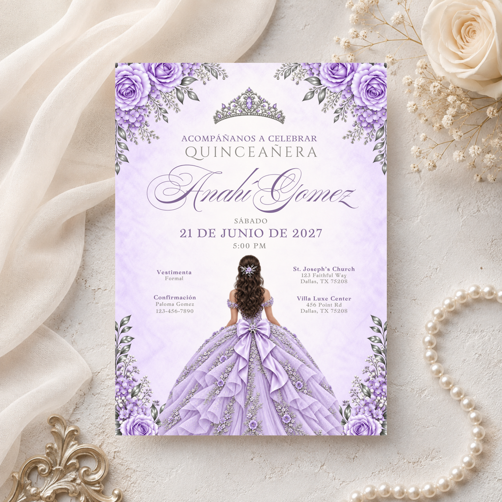 Lavender & Silver Quince Invitation Bundle (English & Spanish)