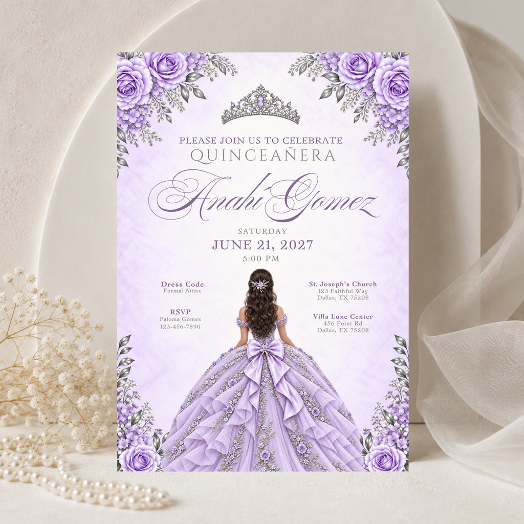 Lavender & Silver Quince Invitation Bundle (English & Spanish)