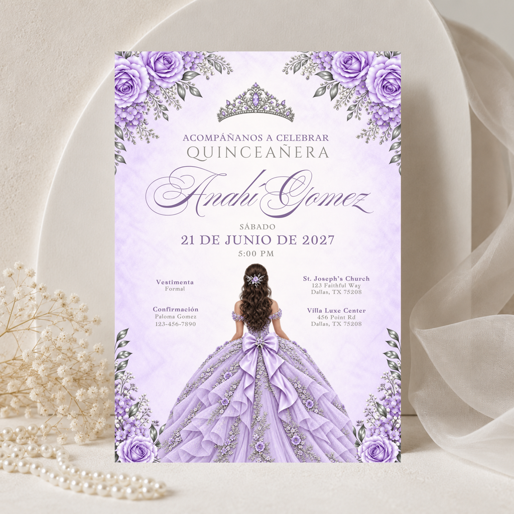 Lavender & Silver Quince Invitation Bundle (English & Spanish)