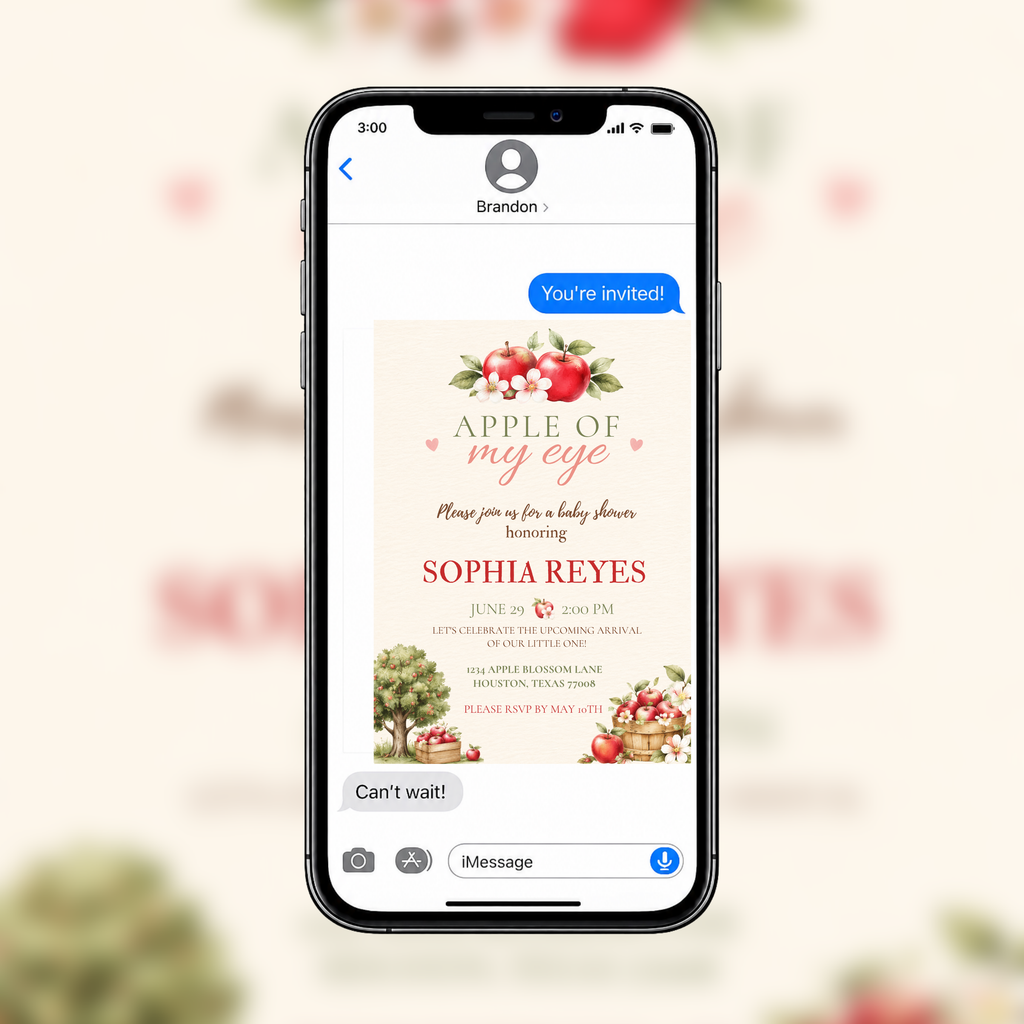 Apple Of My Eye Baby Shower Invitation | Editable Canva Template