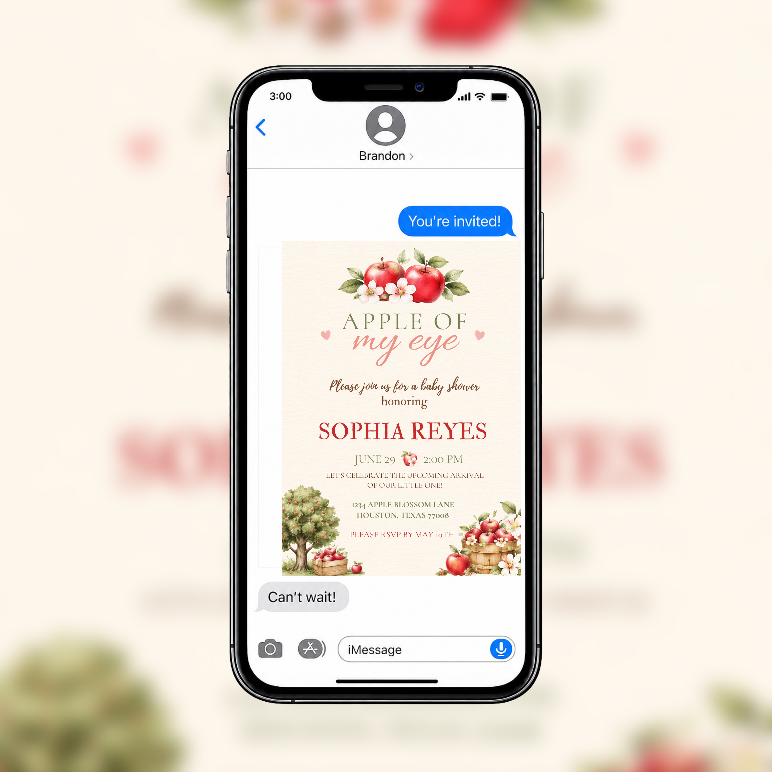 Apple Of My Eye Baby Shower Invitation | Editable Canva Template