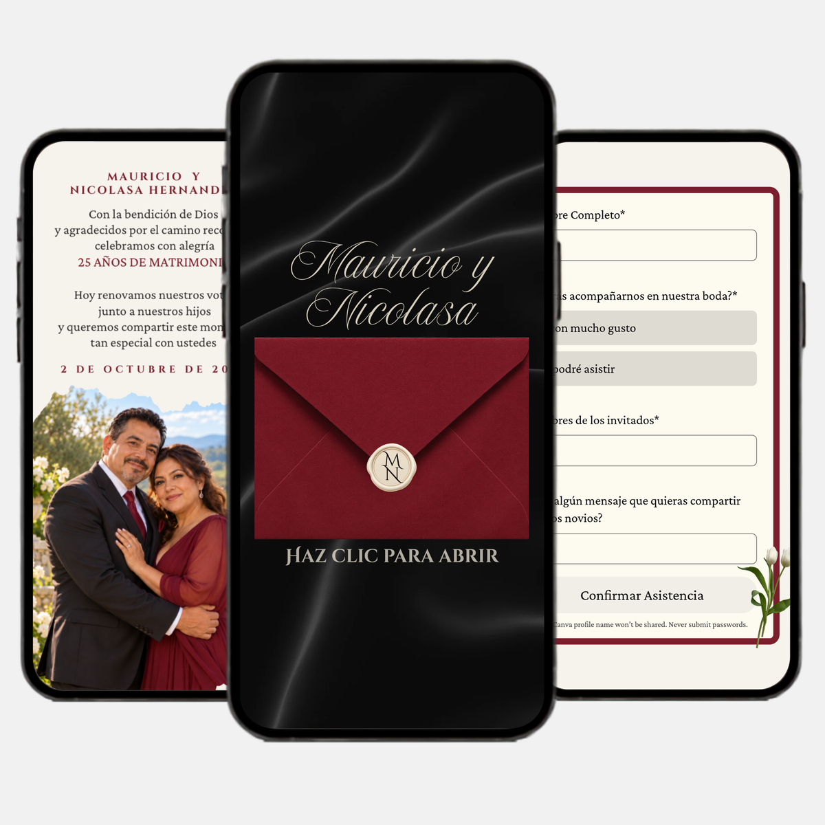 Burgundy & Black Wedding Invitation (Spanish)