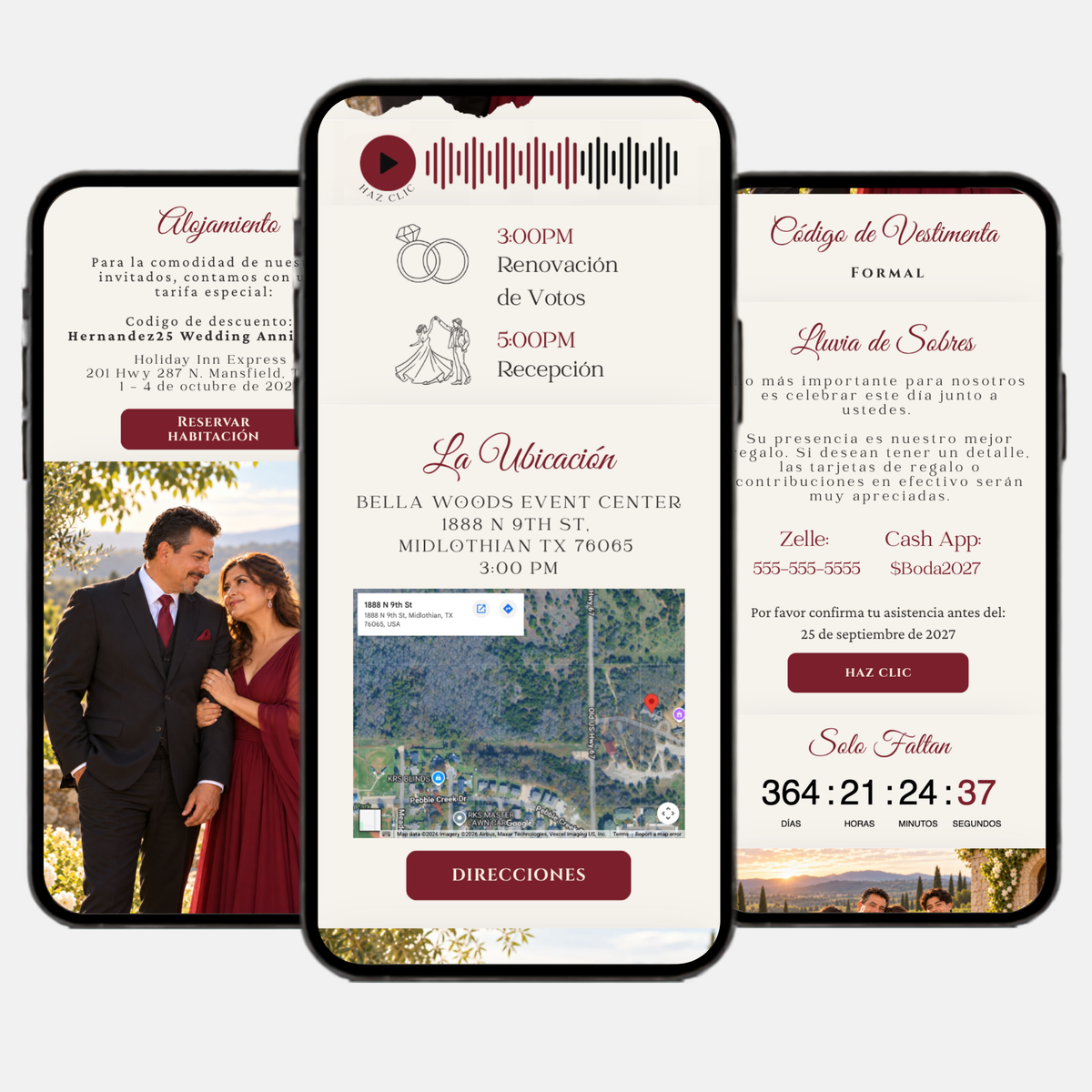 Burgundy & Black Wedding Invitation (Spanish)