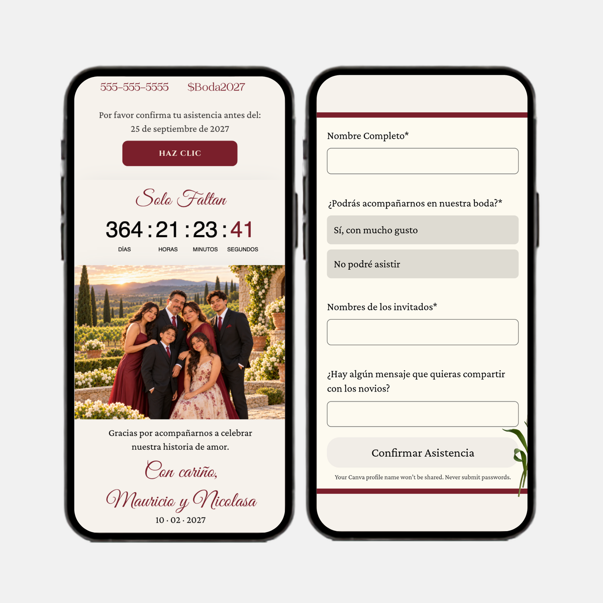 Burgundy & Black Wedding Invitation (Spanish)