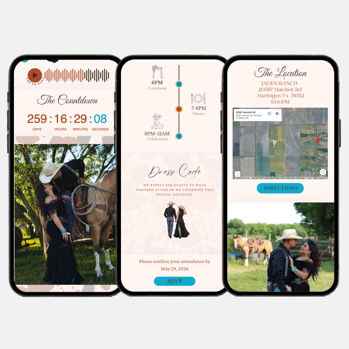 Teal & Burnt Orange Wedding Invitation