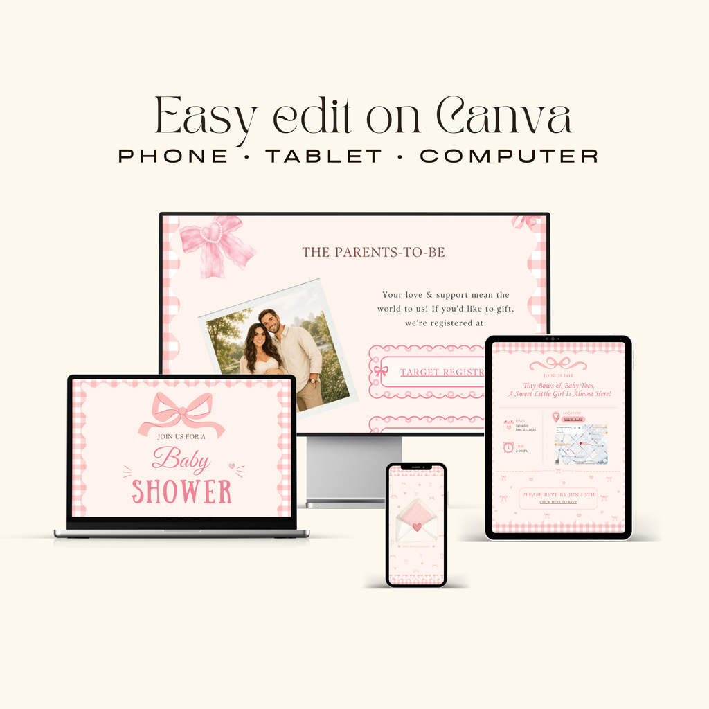Pink Coquette Baby Shower Interactive Invitation | Editable Canva Template