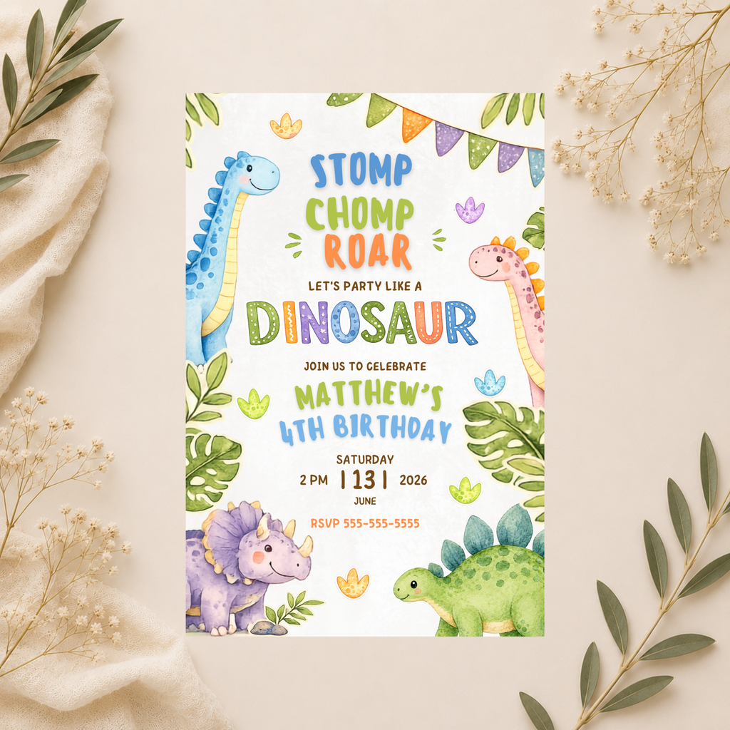 Dinosaur Birthday Invitation | Editable Canva Template