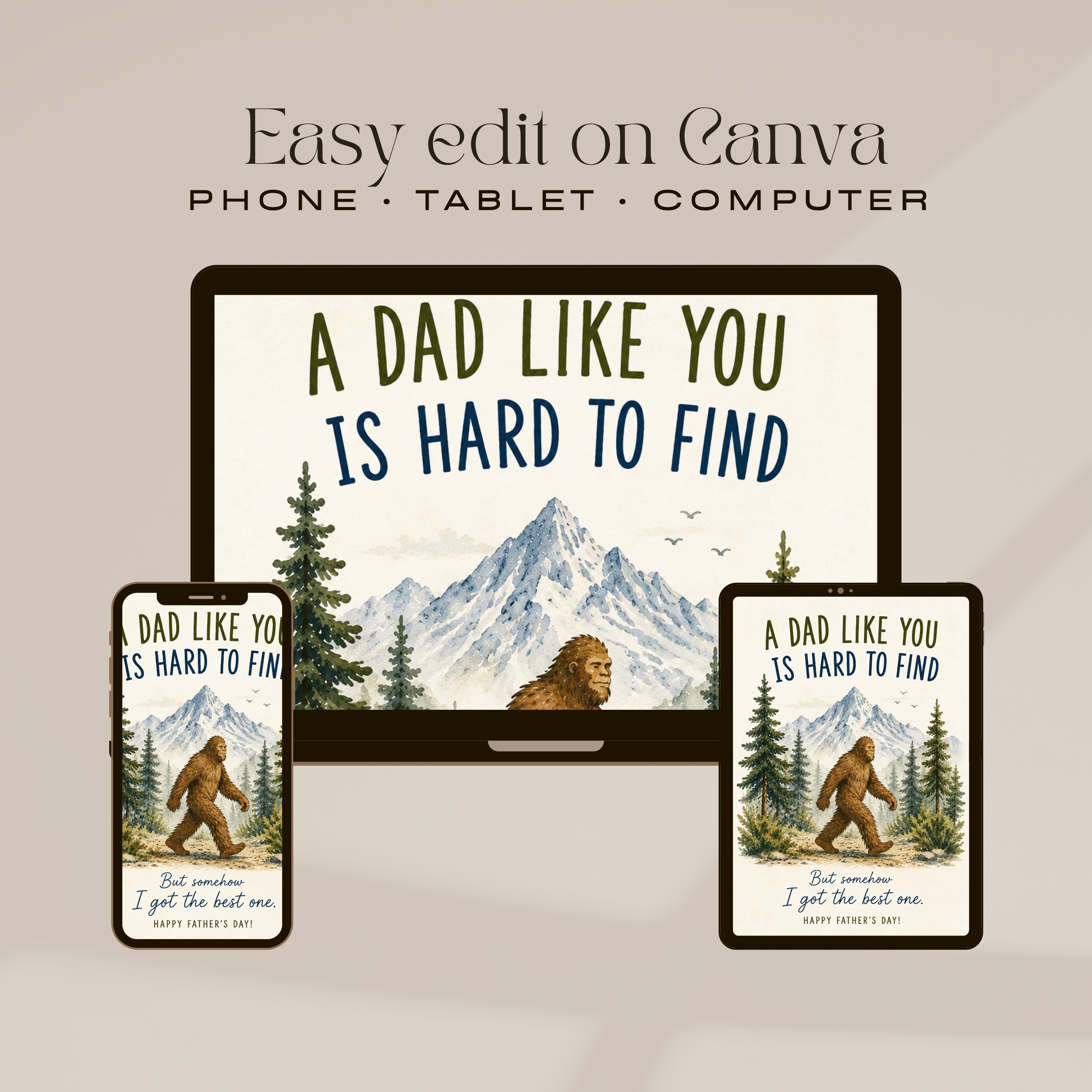 Bigfoot Father’s Day Card | Editable Canva Template