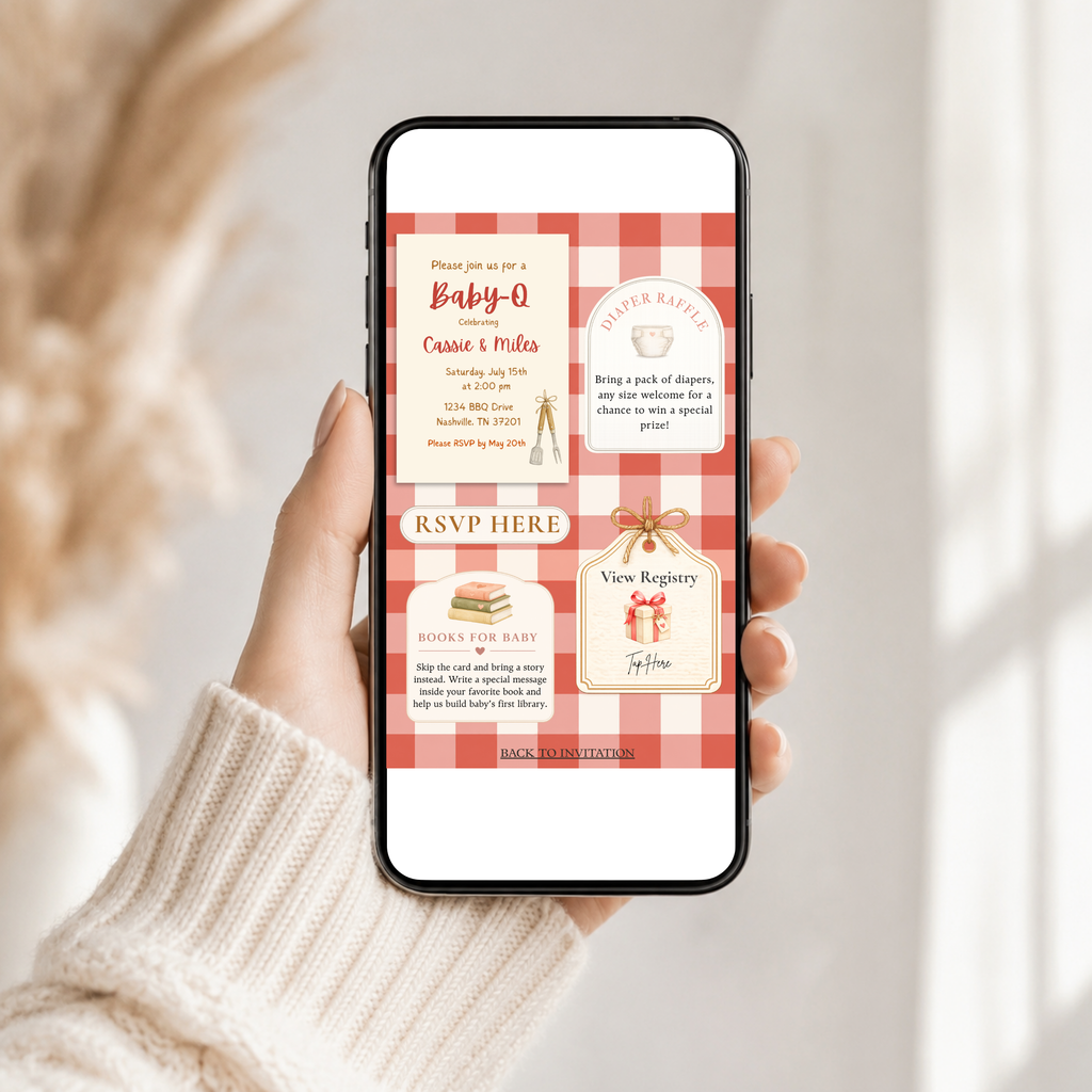Baby-Q Baby Shower Interactive Invitation | Editable Canva Template