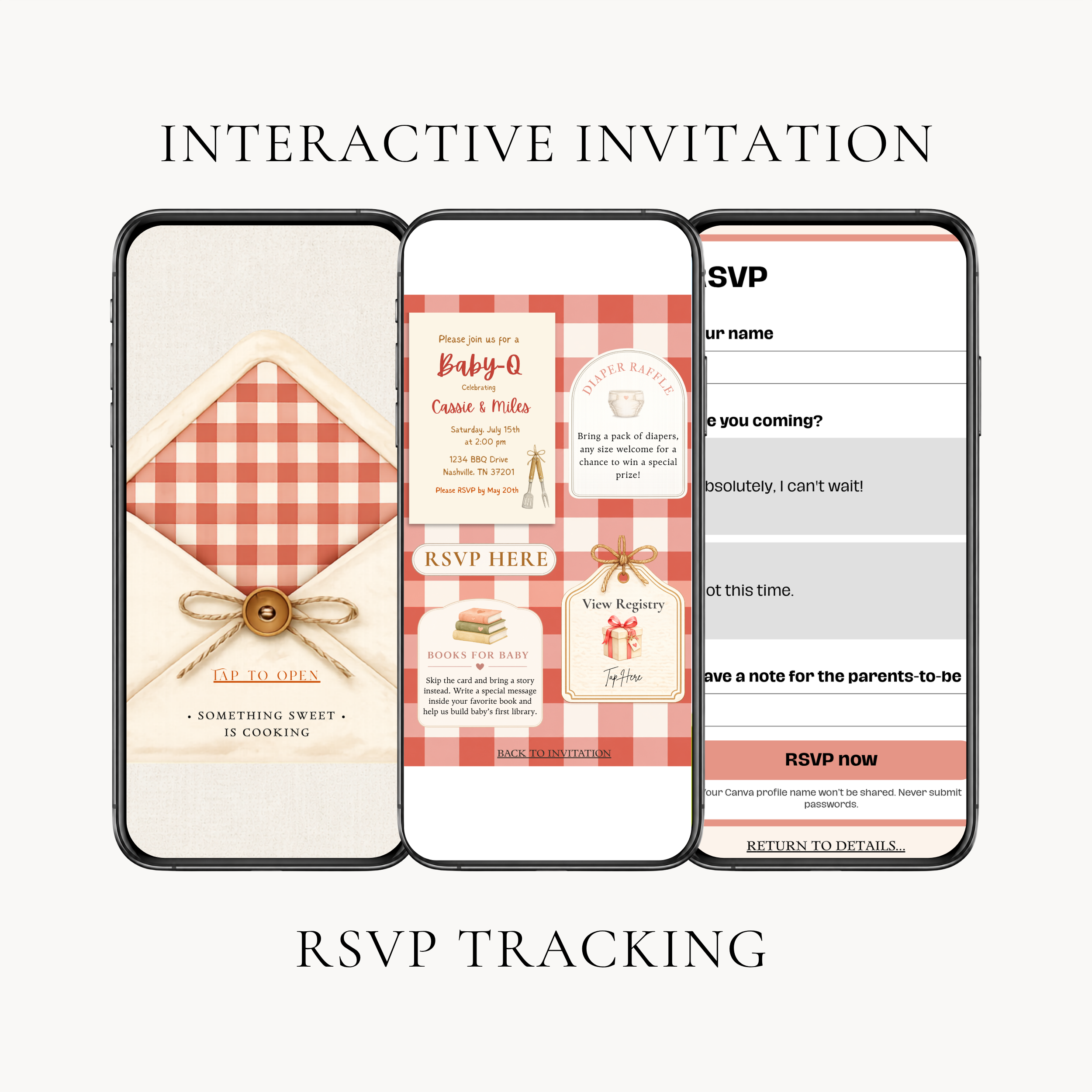 Baby-Q Baby Shower Interactive Invitation | Editable Canva Template