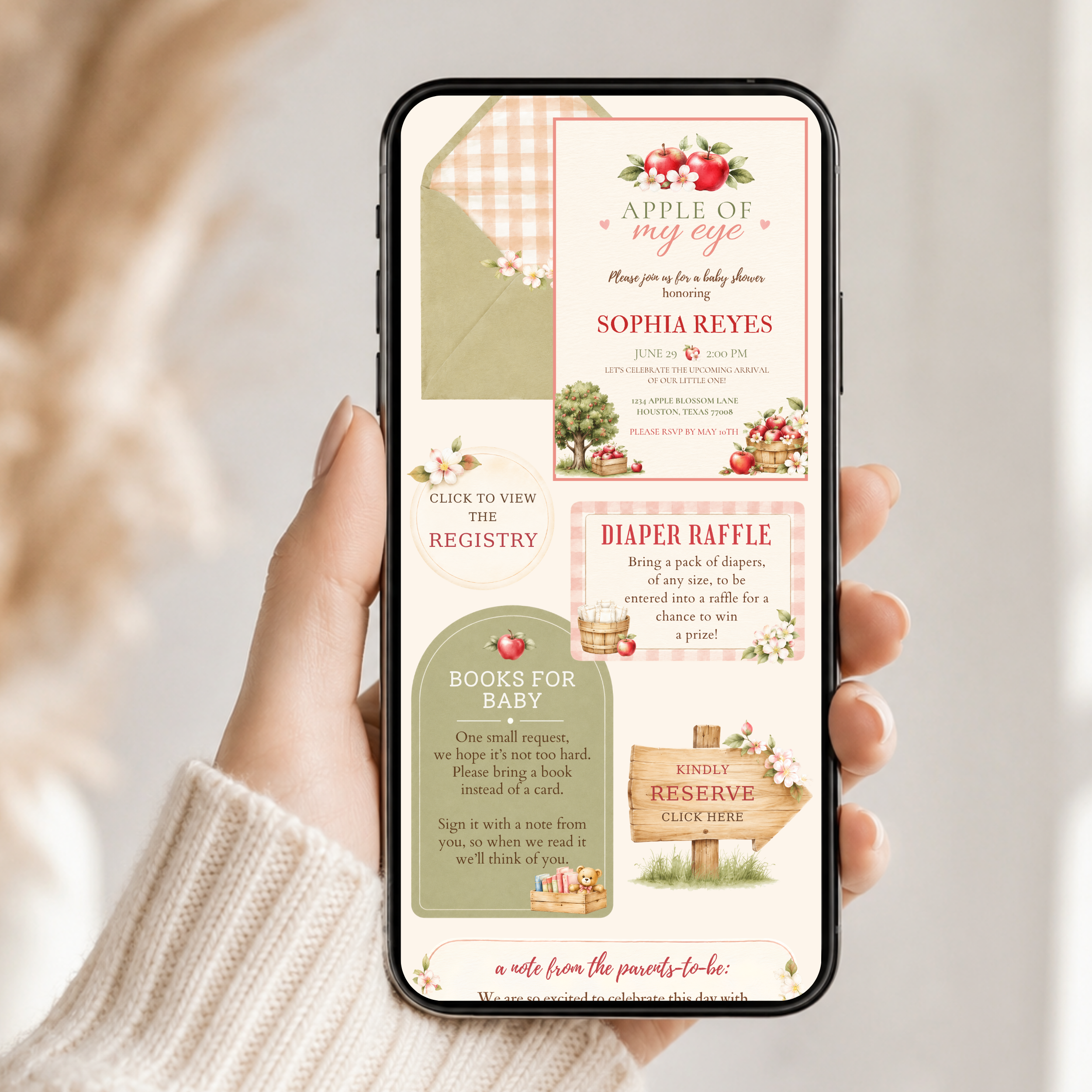 Apple of My Eye Baby Shower Interactive Invitation | Editable Canva Template