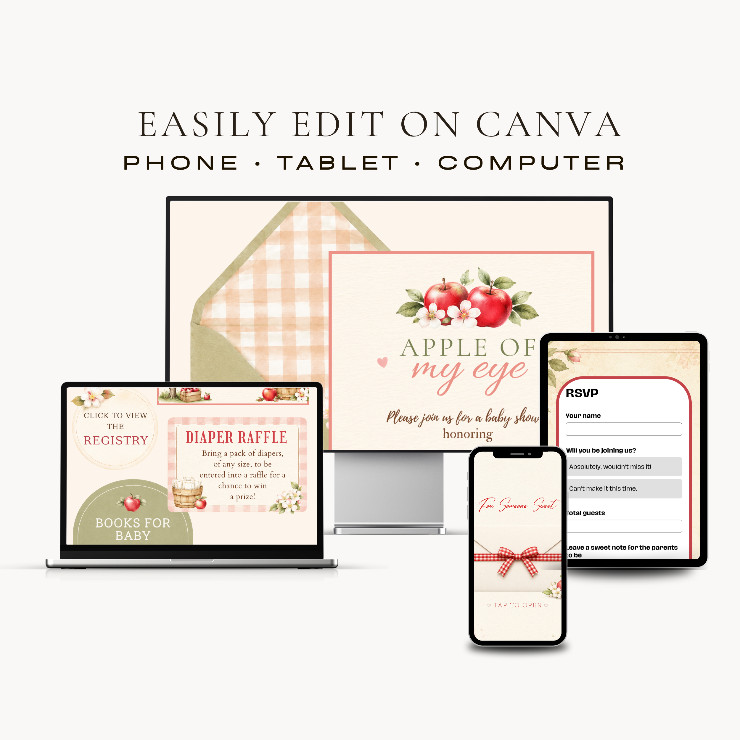 Apple of My Eye Baby Shower Interactive Invitation | Editable Canva Template