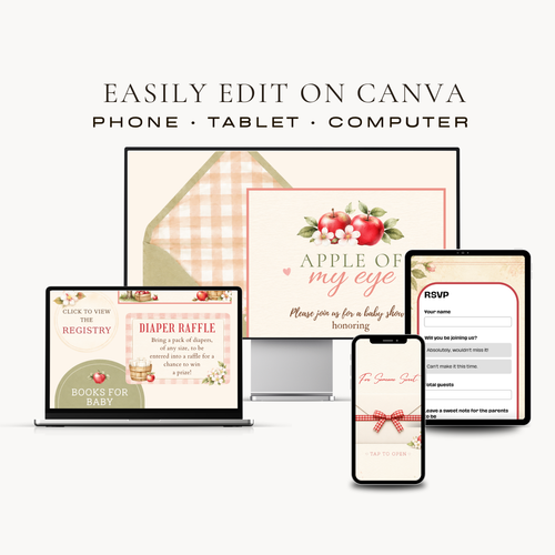 Apple of My Eye Baby Shower Interactive Invitation | Editable Canva Template