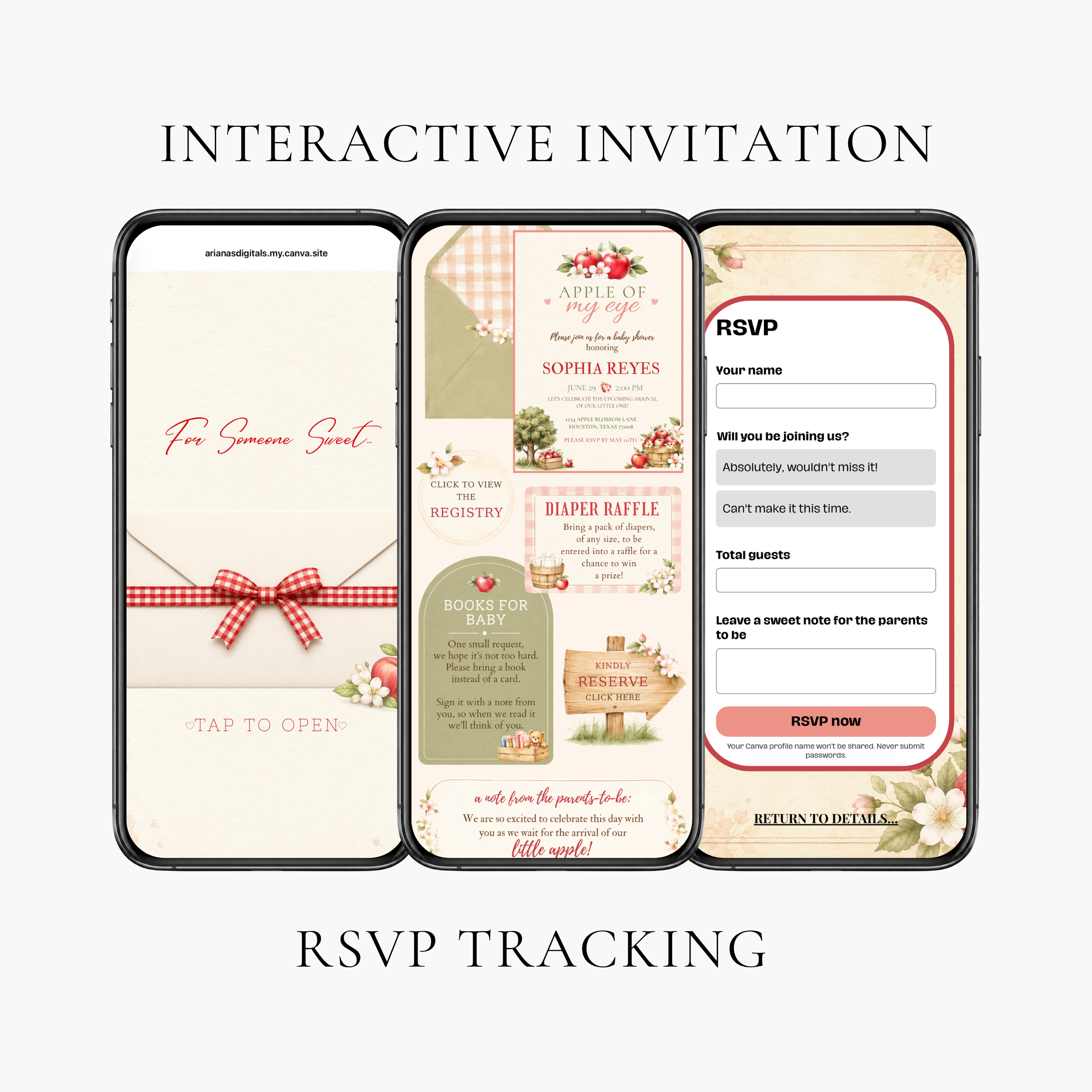 Apple of My Eye Baby Shower Interactive Invitation | Editable Canva Template