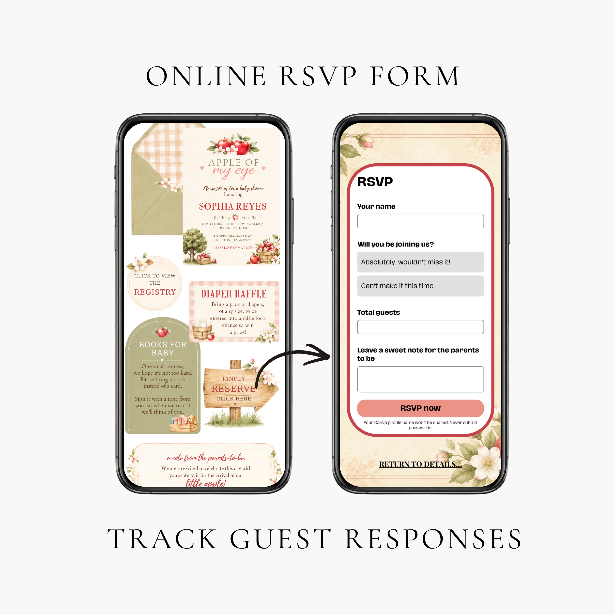 Apple of My Eye Baby Shower Interactive Invitation | Editable Canva Template