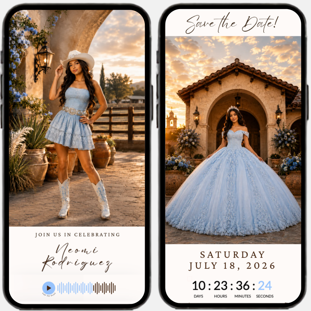 Blue Quinceañera Invitation