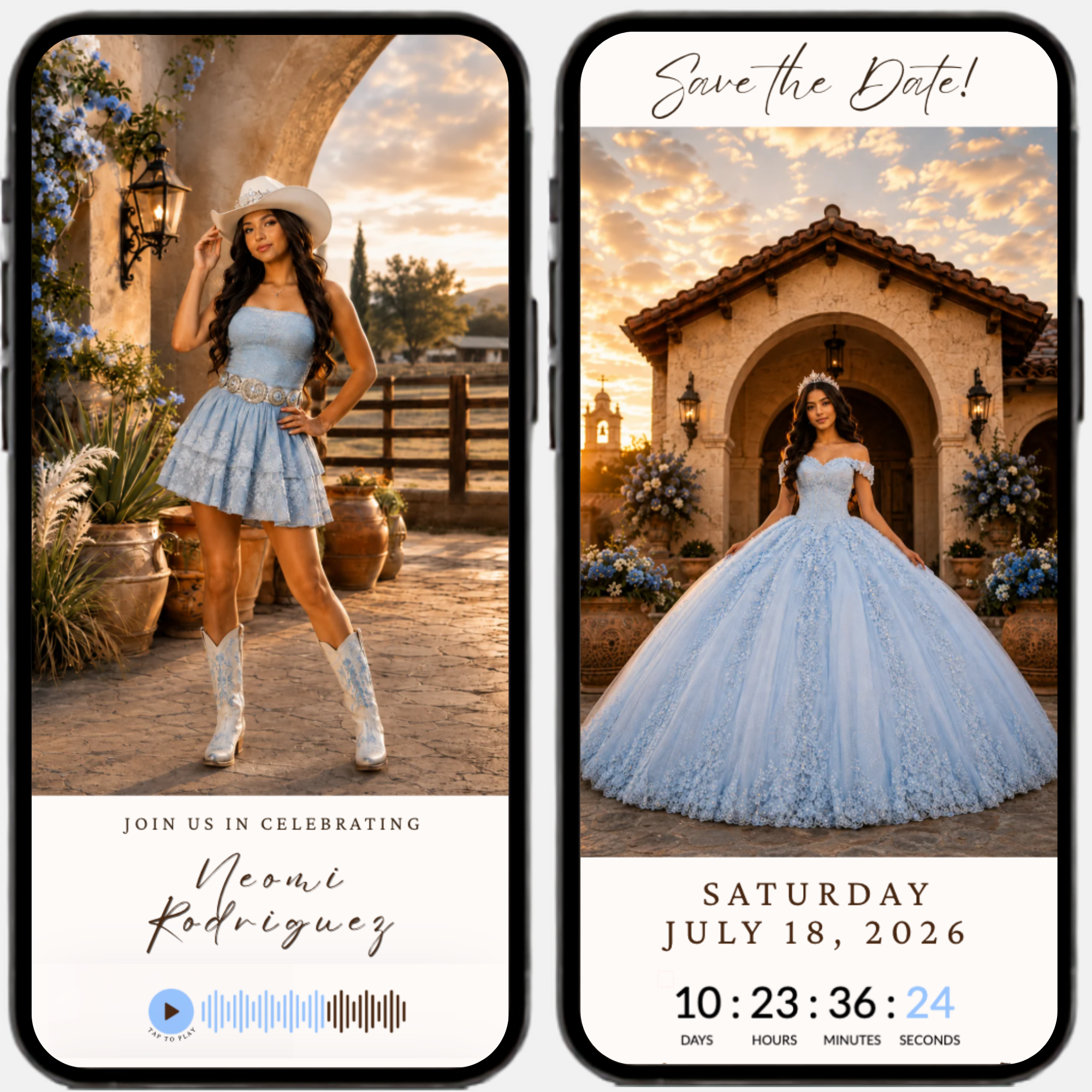 Blue Quinceañera Invitation