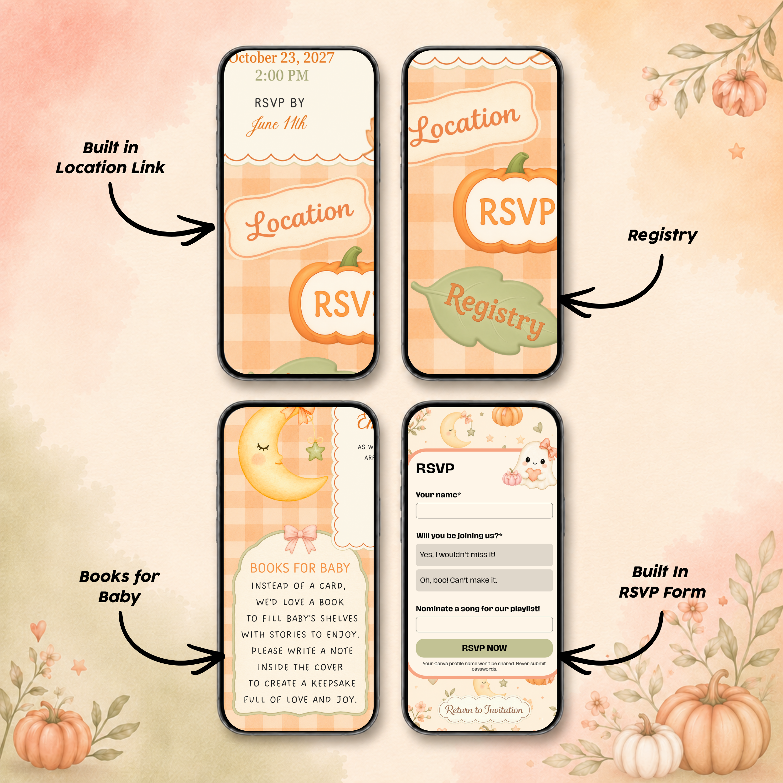 A Little Boo Is Due Baby Shower Interactive Invitation | Editable Canva Template