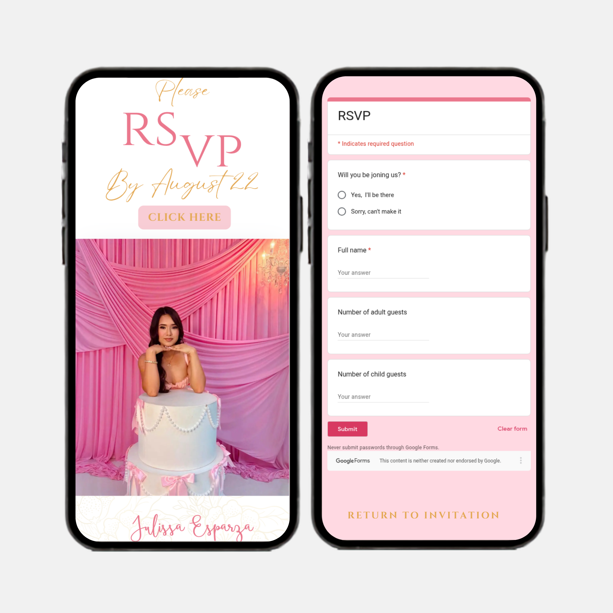 Pink & Gold Quinceañera Interactive Invitation