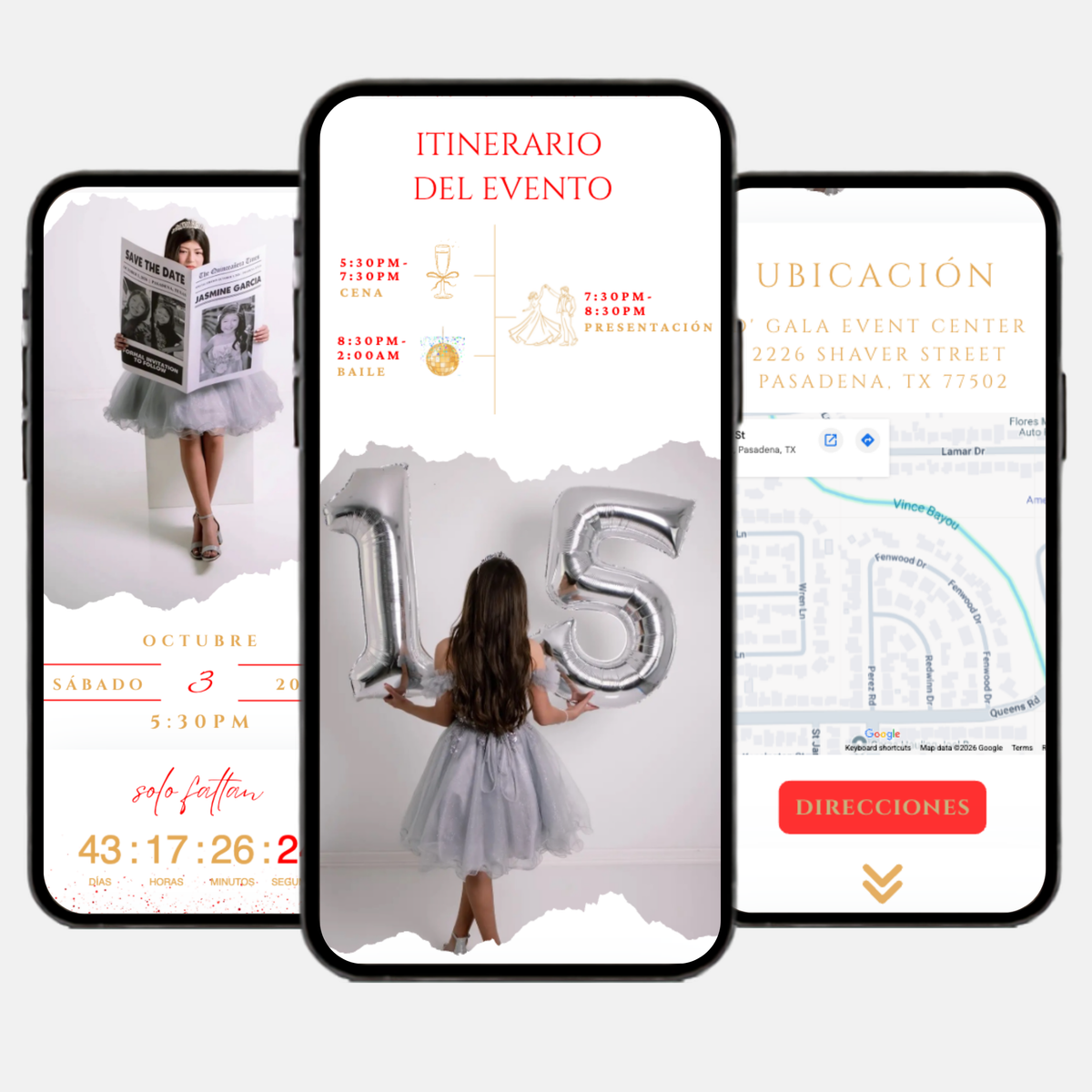 Red & Gold Quinceañera Interactive Invitation (Spanish)