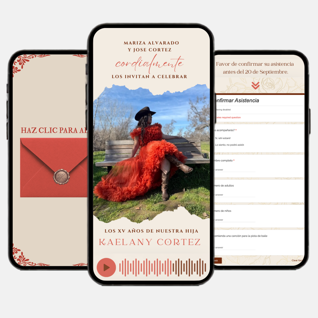 Terracotta & Brown Quinceañera Interactive Invitation (Spanish)