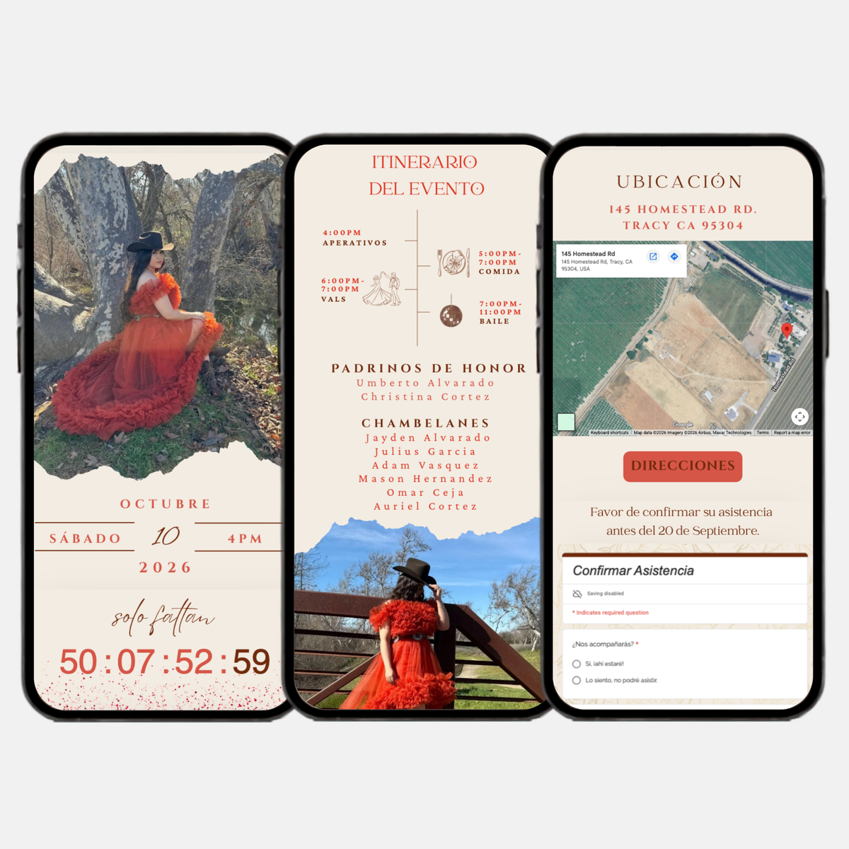 Terracotta & Brown Quinceañera Interactive Invitation (Spanish)